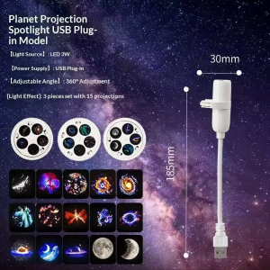USB Planet Starry Sky Projector Light LED Night Light 360° Adjustable Gooseneck Replaceable Slides 5/10/15 Patterns Home Decor