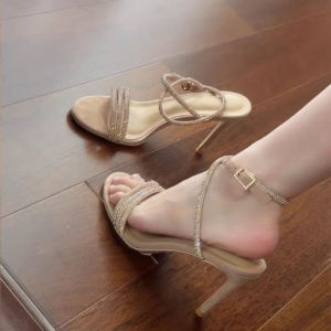 SENYUMI | Cross Straps Rhinestone Buckle Strap Peep Toe Stiletto Heels Roman Sandals