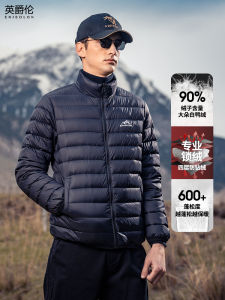 Enjeolon Mens Lightweight Short down Jacket Duck Feather Warmth Stand Collar Autumn Winter Outerwear Fashion Urban Style