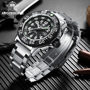 ADDIESDIVE Luxury Mens Quartz Watch Outdoor Sports Luminous Tube Analog Watch 50m Waterproof Stainless Steel Strap Orange Black
