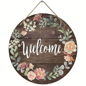 Rustic Flower Welcome Wreath Sign Wall Hanging Decor Room Wood Door Sign