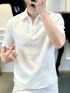 JIARONG | Retro Style Linen Short Sleeve Ice Silk Quick Dry Polo Shirt Summer Wear
