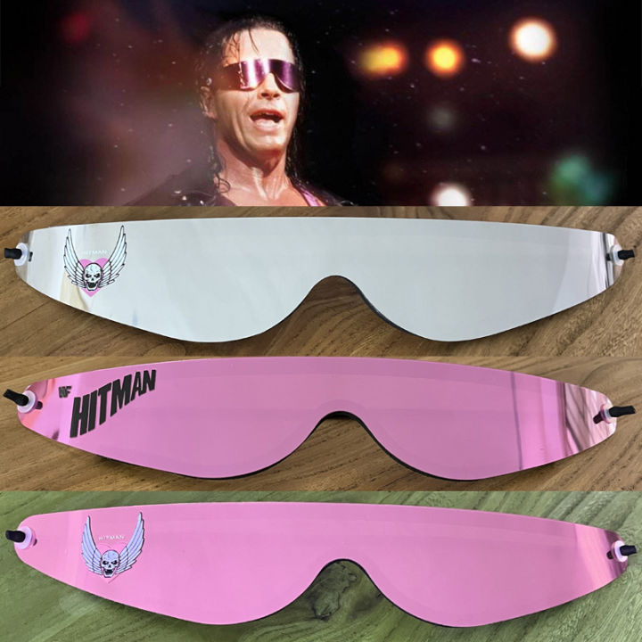Hitman Bret Hart Licensed Silver Hart Wrap Around Shades pink