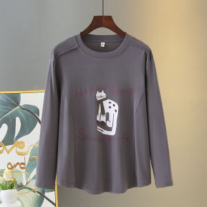 เสื้อยืดคอกลมแขนยาวลายพิมพ์ผ้าขนหนูสัตว์เลี้ยงไซส์ใหญ่สำหรับผู้หญิงในฤดูใบไม้ผลิและฤดูใบไม้ร่วง เสื้อชั้นในหลวมๆ สำหรับผู้หญิงไซส์ใหญ่