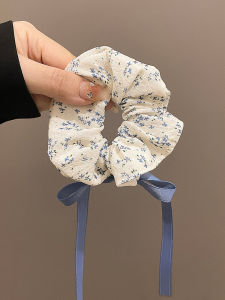 Blue Floral Ribbon Hair Ties for Girls Children Headbands Butterfly Knot Versatile Hair Accessories Korean Style Fresh Outlined