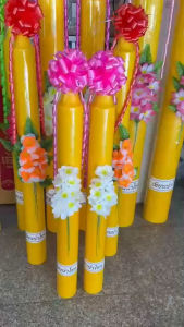 เทียนพรรษา เทียนเหลือง (เทียนพรรษา1คู่) เทียนจุดไหว้พระ เทียนเรียบ เทียนคู่ ขนาดตั้งแต่ความสูง 45-75ซม.