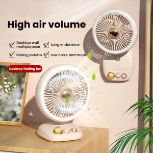 House Life 4000mAh Retro Foldable Fan with 3 Speed Led Light Desktop/Wall-mounted/Folding Hanging Electric Fan USB Rechargeable Multifunctional Fan Portable Shaking Head Fan