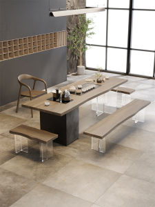 Jizhen Solid Wood Tea Table And Chair Set Office Living Room Home Tea Desk Modern Minimalist Style Storage Space Rectangular Shape