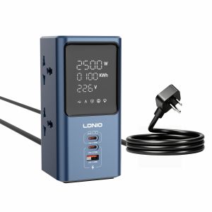 LDNIO | LDNIO Tower Multi Tap Real-time Power LED Display Cube Power Strip Timer Outlet with 45W Fast Charging Stations UK US EU Plug 2M