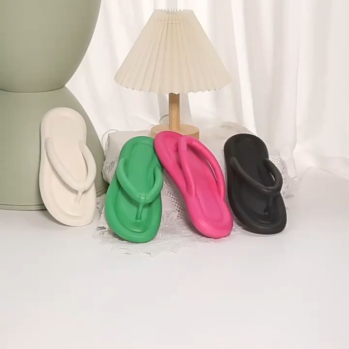 Korean Women New Fashion Candy Flat Slippers Beach Sandals Tsinelas  Flip Flop Slides Thick Bottom Soft and Comfortable Summer(Add one size）#A8013