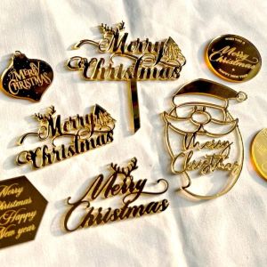 Merry Christmas Cake Topper no handle Cursive Font Acrylic Cake Topper Front or Side Cake Decor for Christmas Theme Party Decorations Supplies