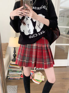 Váy Ngắn Kẻ Caro Đỏ Noel Cỡ Lớn Cho Nữ Mùa Đông Vải Len Cao Đến Eo A-line Phong Cách Hàn Quốc Váy Công Sở Ngắn