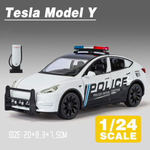 LEO 1:24 Tesla Model Y Police Car Diecast Model Car Alloy Cars Toys Collection Gift For Kids Boy Girl