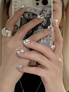 Handmade Short Full Drill Glitter Nail Stickers Luxury Fake Nails Wearable Nail Art Diamond Nail Patches Finished Product