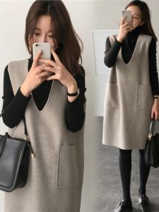 พลัสไซส์ ผู้หญิง ฤดูใบไม้ร่วง ฤดูหนาว พรางหุ่น เสื้อยืด เสื้อท่อนบน ชุด ขนสัตว์ เสื้อกั๊ก เดรส ชุดสองชิ้นคลุมหน้าท้องแฟชั่นสไตล์เดินทาง