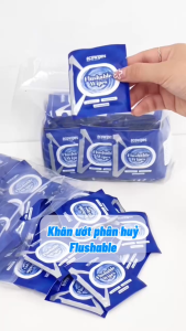 HÀNG CÔNG TY_Túi 50 gói khăn ướt vệ sinh phân hủy Flushable Wipes gói 1 tờ đi toilet xả tan trong bồn cầu