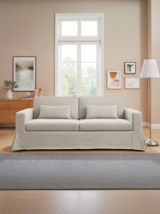 Wabi-Sabi Style Cotton Linen Sofa Removable Cover Straight Row Wooden Frame Soft Filling Adult Luxury Quality Furniture