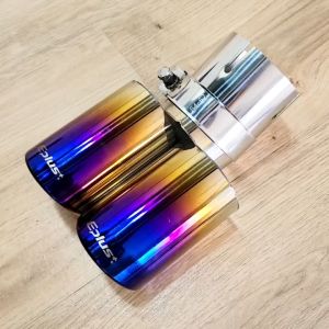 Phụ Kiện Chụp Ống Xả Đôi Cho Pô Xe Ô Tô Đuôi Cong Đầu Vào 63mm Đầu Ra Đôi 2 Màu Ombre Xanh Bạc Trang Trí Xe Sang Xịn