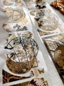 Menu Notebook Agarwood Window Middle Shadow National Style Chinese Ancient Style Gilding Gorgeous Window Screen Background Pet Tape Sub-Packaging