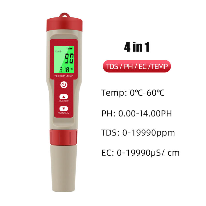 Máy đo nhiệt độ TDS PH EC Máy đo chất lượng nước 4 trong 1 PH / TDS ...