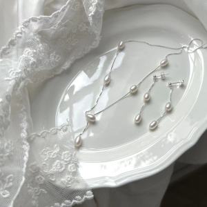 Viviann Original S925 Sterling Silver High Quality Bright Pearl Light Luxury Y-shaped Chain Pendant Necklace Earrings Pearl Jewelry Set Wedding Accessories Collar Chain Pearl Jewelry Sets Pearl Necklace Bracelet 925 Sterling Silver Earrings For Women Gift