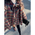 Christmas Plaid Coat Women's Loose Winter Outerwear Large Size Woolen Top Fashionable Vintage High-End Feeling Elegant. 