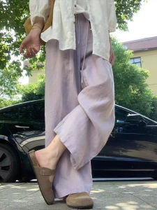 LANMENGYA | Purple Linen Summer Light Weight High Waist Slimming Trousers