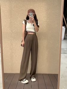 คุยเพื่อนฝาก กางเกงทรงหลวมตรง ด้วยสีดำ กางเกงเอวสูง ผญกางเกงแฟชั่น 2023