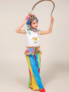 Kids Qiaohua Dan Performance Costume Small Female Role in Chinese Opera Opera Dancing Dress Childrens National Peking Opera Performance Costume Female Mulan