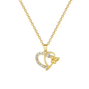Titanium Steel Geometric Heart Butterfly Necklace for Women Chic Clavicle Chain Cute Jewelry Fashionable Clavicle Chain
