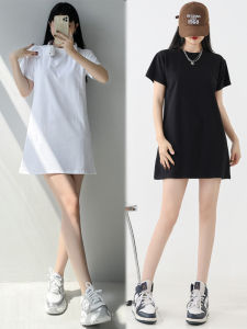 Minimalist Easiest for Match Pure Cotton T-shirt Skirt Womens Pure Color Short Sleeve round Neck Dress Loose Slim Fit Inner Wear Bottoming Skirt Short Skirt