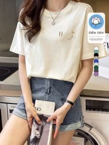 เสื้อยืดแขนสั้นผู้หญิง Pure Cotton Loose Fit Casual Style Spring Summer 2024 Jeanswest เสื้อยืดคอกลมแขนสั้นผ้าฝ้ายแท้