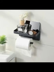 Wall Mounted Tissue Holder Drill Free Bathroom Rack Kitchen Roll Paper Rack Mobile Phone Storgea