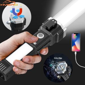 Sạc USB Đèn Pin Đa Năng Đèn LED Siêu Sáng Khẩn Cấp Cửa Sổ Phá Đèn Thoát Công Việc Ngoài Trời Đèn Pin Với Chế Độ Cao/Thấp