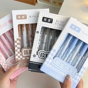 SK-A69 Pulpen ST Set 6IN1 Motif Bunga 0.5MM / Pena Mekanik Alat Tulis Perlengkapan Sekolah / Retractable Pen Karakter Set / Pulpen Cetek Import