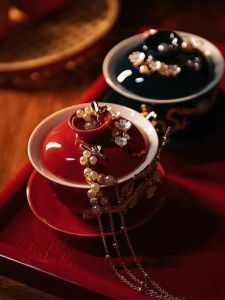 Handmade Sancai Wedding Tea Cup Chinese Style New Bride Change Mouth Colorful Wedding Celebration Gift for Bridesmaid