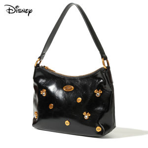 Disney กระเป๋าดิสนีย์สีดำสุดเท่ทันสมัยแท้รักแร้ผู้หญิงกระเป๋าดีไซน์เฉพาะกลุ่มกระเป๋าสะพายไหล่สไตล์ตามท้องถนนกระเป๋ารักแร้สะพายข้างอเนกประสงค์