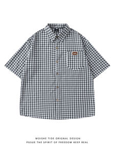 เสื้อเชิ้ตแขนสั้นลายสก็อตสไตล์ย้อนยุคสไตล์อเมริกันสำหรับฤดูร้อน ทรงหลวม แฟชั่นอเนกประสงค์ สำหรับผู้ชายและผู้หญิง