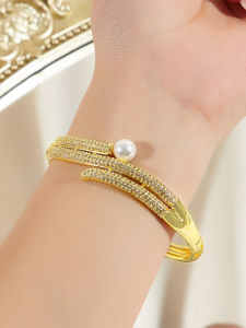 Sequito Tính Khí Phụ Nữ trang sức đeo cổ tay Micro Pave Nhỏ Zircon AAA hình đuôi Với Ngọc Trai Vàng Bangle Cho Prom Party B353