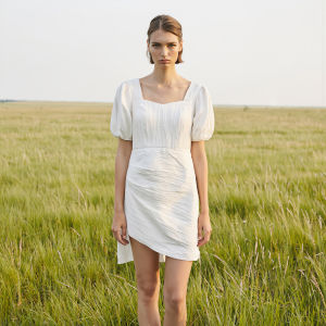 Slim Fitted Square Neck Solid Color Stretch Cuff Dress