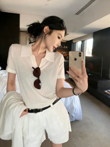 CHOEFULYN | Womens Summer Elegance Light Ice Silk Polo Necked Knitted Shirt