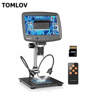 TOMLOV DM03 HDMI Digital Microscope 1200X 7‘’ LCD Digital Microscope with Screen 1080P Video Coin Microscope for Adult Soldering Windows/Mac OS/TV Compatible 32GB Card(NO STAND HOLDER)