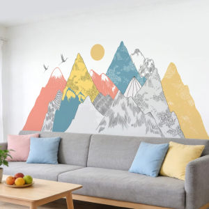 Decal dán tường Núi Non Trùng Điệp Có keo sẵn - Trang trí phòng khách hiện đại yên bình