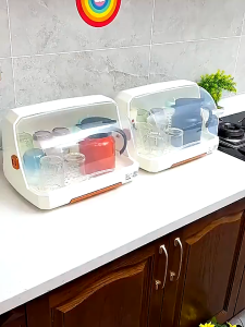 MOSHOE Dish Rack With Cover Dust-proof Dish Drain Organizer Kitchen Storage Bowl Rack Cup Storage