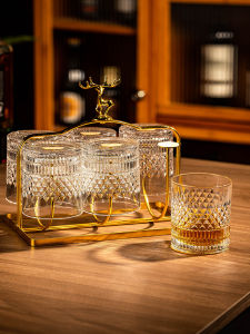 Creative Glass Whiskey Glasses Set Floral Carving High End Atmosphere for Home Bar Commercial Use European Style Crystal Glass