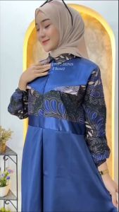 Batik Couple Keluarga Busui JUMBO DAN STANDART modern terbaru set couple batik keluarga gamis jumbo velvet navy
