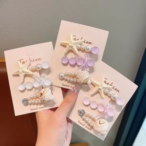 clu Starfish Pearl Hair Clip Women Cute Side Barrette Bangs Fringe Hair Accessories ulc