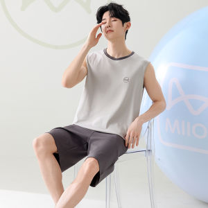 Miiow | Mens 100% Pure Cotton Summer Lightweight Short Sleeve Sleepwear Set Catman Home Clothes Short Pants Outdoor Wearable Print Design