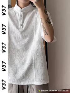 V37 | Autumn Henry Collar Loose Casual All-match T-Shirt Short Sleeve