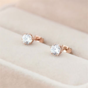 Versatile Six-claw Round Stud Earrings Rose Gold